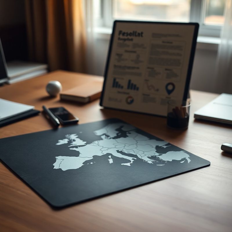 Birou de consultant cu raport structurat și hartă europeană pe suprafață slate